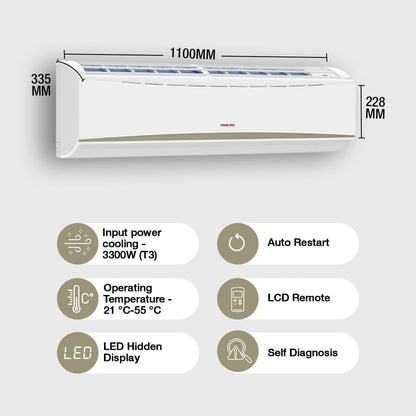 Nikai Split Air Conditioner 2 Ton, Energy Efficient Cooling with T3 Tropical Rotary Compressor, Turbo Mode with 4 Way Swing, 24000 BTU AC, Gold Fin, Auto Restart, Ideal for Home & Office NSAC24131N23