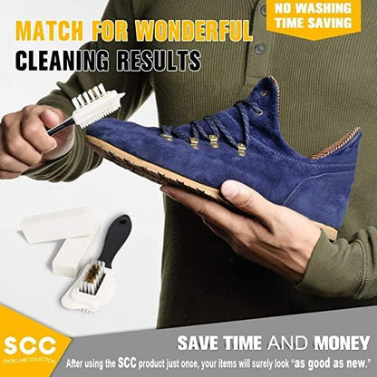 Professional Suede Shoe Cleaner Kit, Suede & Nubuck 4-Way Brush with Extra 2 Erasers for Shoes & Boots. Suede & Nubuck Cleaning Essential Kit for Napped Leather Coats, Furniture, Seats, Sneakers