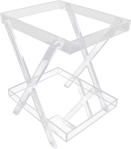 Rose Acrylic - 2-Tier Acrylic Folding Tray Table,Space Saving Side Table Modern Foldable Furniture,Snack Eating Tables for Living Room Bathroom Bedroom Office Balcony Kitchen