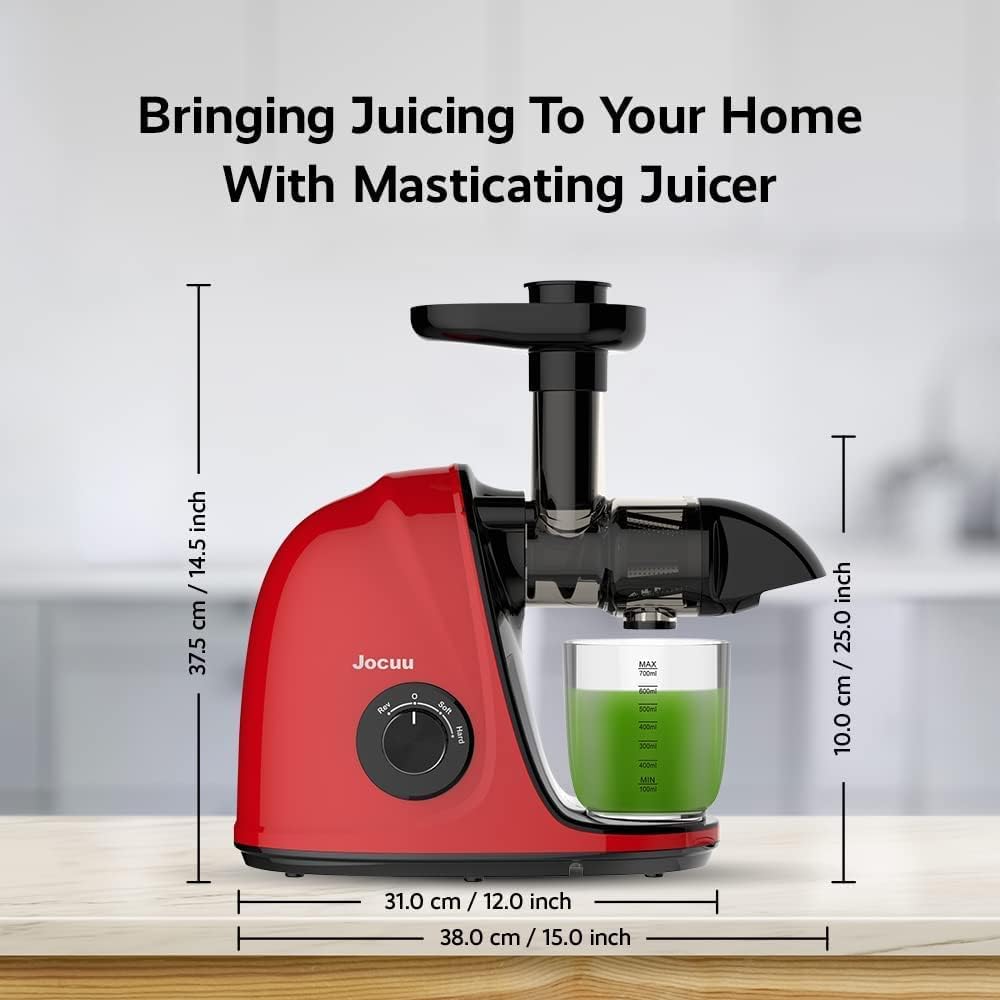 Jocuu Slow Masticating Juicer with Soft/Hard Modes Easy to Clean Quiet Motor & Reverse Function, Cold Press Juicer for Fruit & Vegetable, 90% Juice Yield, with Brush & Recipes (Gray)