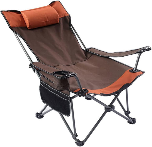 Gluckluz Camping Chair Foldable Beach Chairs Adjustable High Back Lawn Chair Recliner Support 120KG with Cup Holder Pocket Carry Bag for Adult Outdoor Picnic Travel Fishing (Orange)