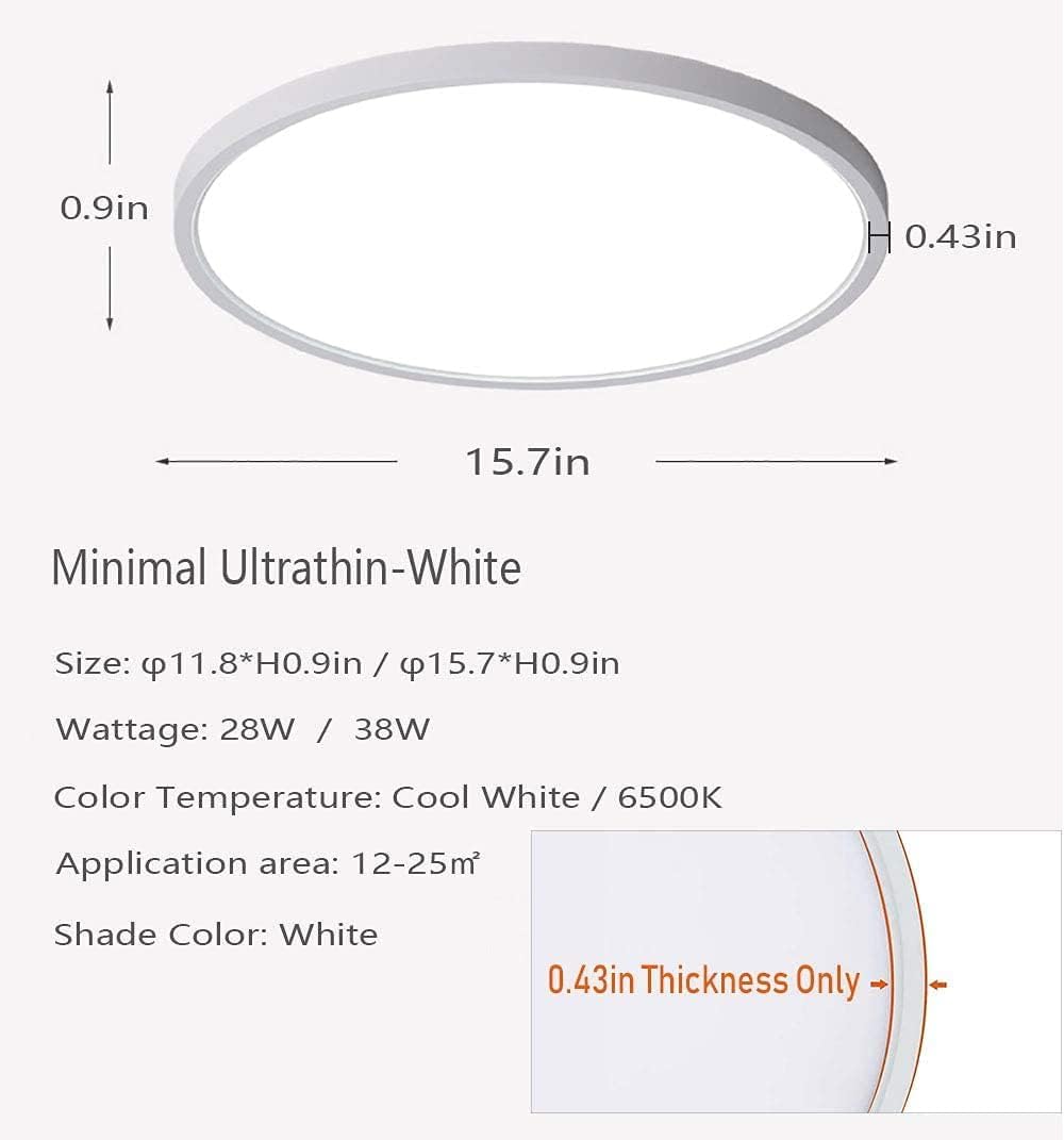 Ganeed Modern 38W Ultra-thin LED Ceiling Light, 40cm Super Bright Flush Mount Ceiling Light Fixture, 6500K Cool White Round Ceiling Lamp for Bedroom Living Dining Room Kitchen Office