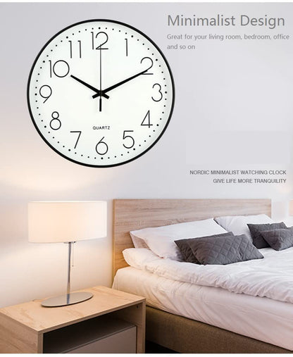 Wall Clock 30CM/12 Inch Non Ticking Quartz Wall Clocks Silent Move for Living Room Bedroom Office Kitchen Classroom-Black