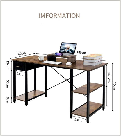 Chulovs 55" Office Desk, Computer Desk with Drawers Study Writing Desks for Home with 2 Storage Shelves, Desks Workstations for Home Office Bedroom (Black)