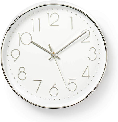 Nedis White and Silver Circle Wall Clock - CLWA015PC30SR - 30cm Diameter