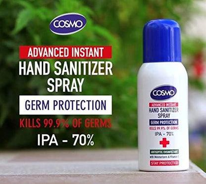 Cosmo Advanced Instant Hand Sanitizer Spray 100ML PACK OF 30, IPA 70%, Moisturizers, Vitamin E