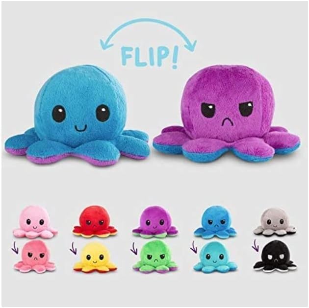 GrabMantra Reversible Octopus Plushie Soft Toys, Double-Sided Flip Stuffed Animal Mood Plush Show Your Mood Without Saying a Word, A Gift for Kids and Decorations | Happy + Angry | (Sunset + Mermaid)