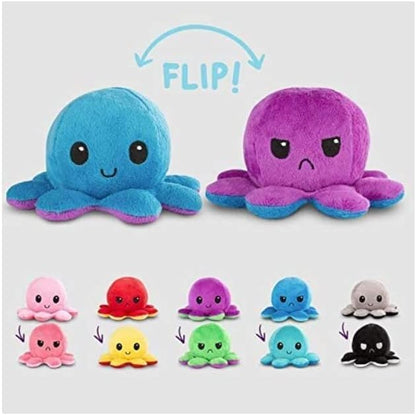 GrabMantra Reversible Octopus Plushie Soft Toys, Double-Sided Flip Stuffed Animal Mood Plush Show Your Mood Without Saying a Word, A Gift for Kids and Decorations | Happy + Angry | (Sunset + Mermaid)