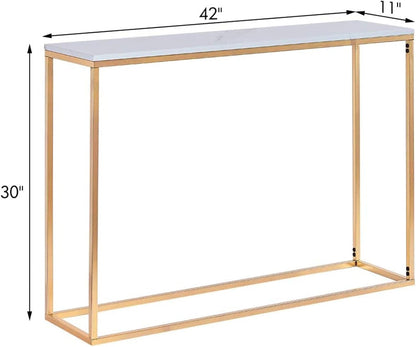 Beauenty Gold Console Table, Glass Sofa Tables, Modern Open Hallway Table, Narrow Entryway Table, Slim Accent Porch Table, Couch Side Table with Golden Metal Frame, Easy Assembly (white)