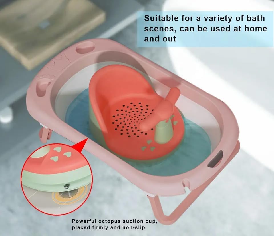 Premify Baby Bath Seat Portable Newborn Baby Bathtub Seat with Backrest & Suction Cups for Stability, Infant Bath Seat For 6-24 Months (Orange & Green)