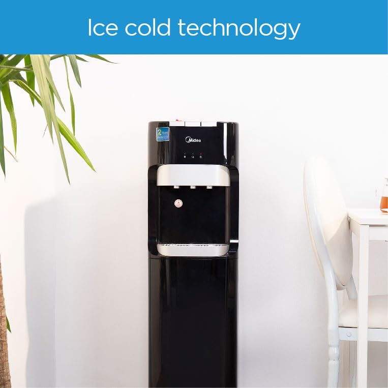 Midea Water Dispenser, Bottom Loading, Hot Cold And Ambient Temperature, Ice Cold Technology, Empty Bottle Indicator, Floor Standing, Child Safety lock, Best for Home, Office & Pantry, Black, YL1633S