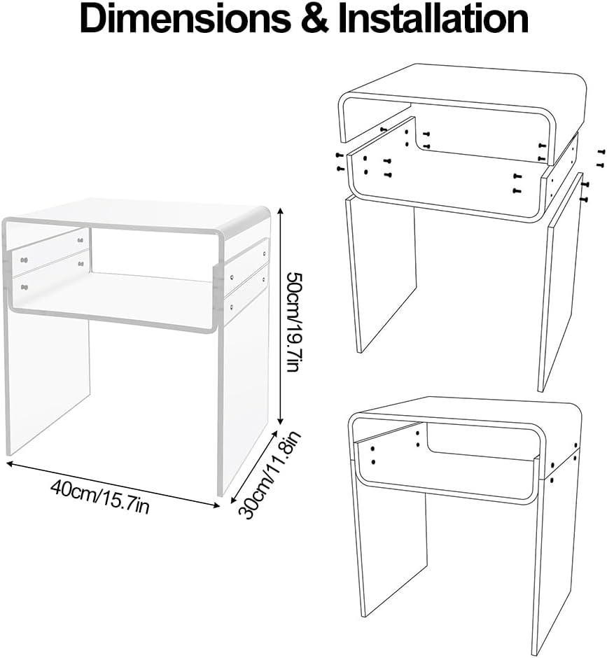 CJYSHOP Acrylic End Table Acrylic Side Table 2-Tier Bedside nightstand Modern Design Table Home Decor Display for Bedroom Living Room Black (white)