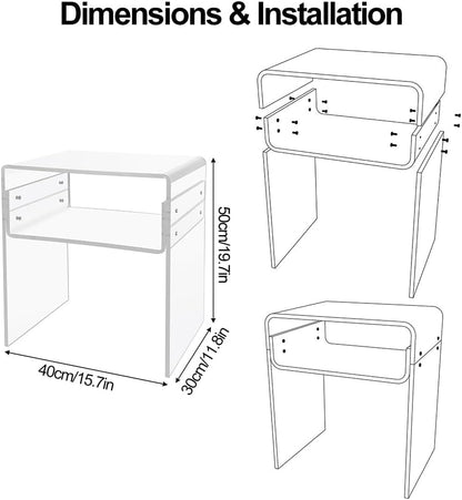 CJYSHOP Acrylic End Table Acrylic Side Table 2-Tier Bedside nightstand Modern Design Table Home Decor Display for Bedroom Living Room Black (white)