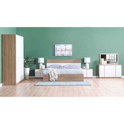 Danube Home Allano 5 Pieces Bed Set King Size (180X200Cm) + 2 Night Stands And Dresser With Mirror | Comfortable Bedset Full | Sturdy Modern Design Wooden Bed Room Set Furnitures-Dark Oak/White