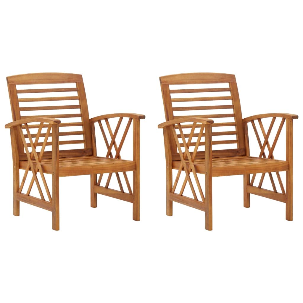 vidaXL 2x Solid Wood Acacia Garden Chairs with Cushions Patio Sofa Seating Wooden Chair Outdoor Balcony Terrace Yard Lawn Furniture