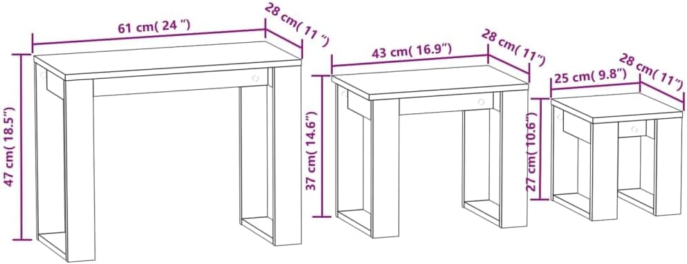 vidaXL 3x Nesting Tables Home Living Room Bedroom Furniture Accessory Accent End Side Nest of Table Nightstand Set Engineered Wood Concrete Grey