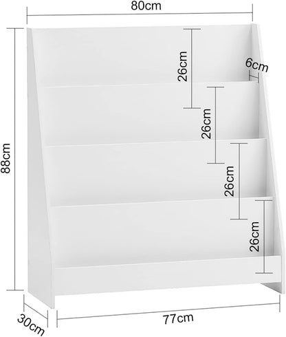 SoBuy KMB32-W, Children's Bookcase,Newspaper Rack with 4 Shelves,Storage Shelf for Children