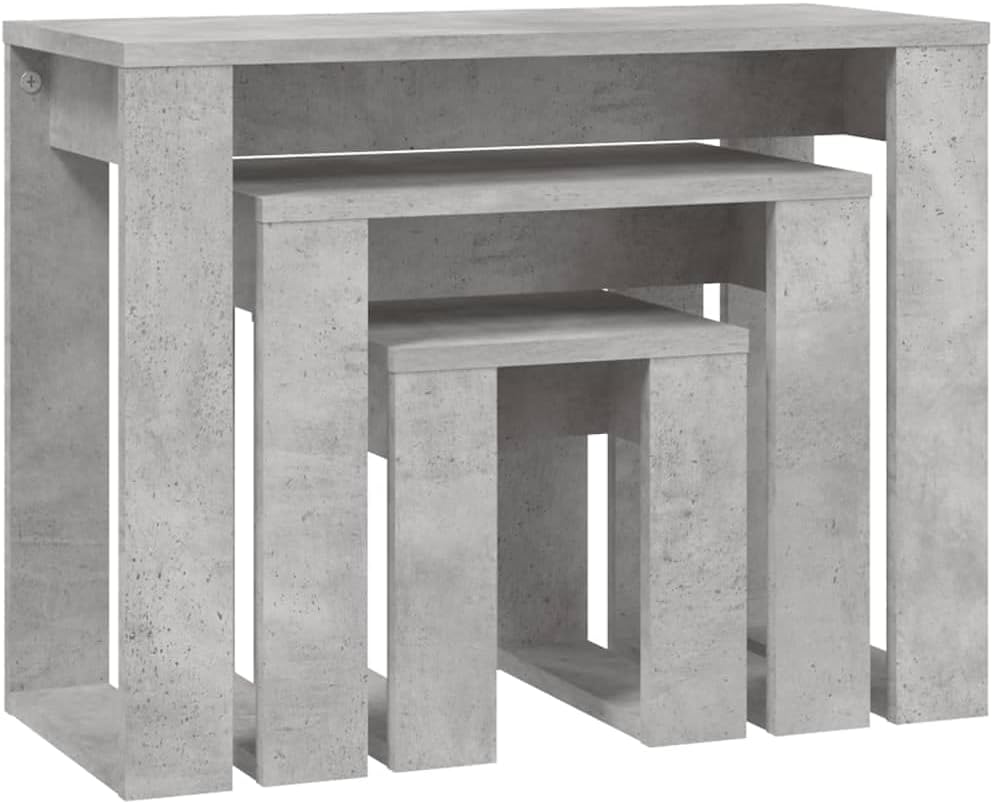 vidaXL 3x Nesting Tables Home Living Room Bedroom Furniture Accessory Accent End Side Nest of Table Nightstand Set Engineered Wood Concrete Grey