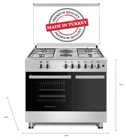 Westpoint 90x60cm Freestanding Cooker, Full Gas Cooking Range with 6 Burners Automatic Ignition & Full Safety, Cast Iron Pan Support, Stainless Steel Finish MADE IN TURKEY WCER-9642E6IBOD