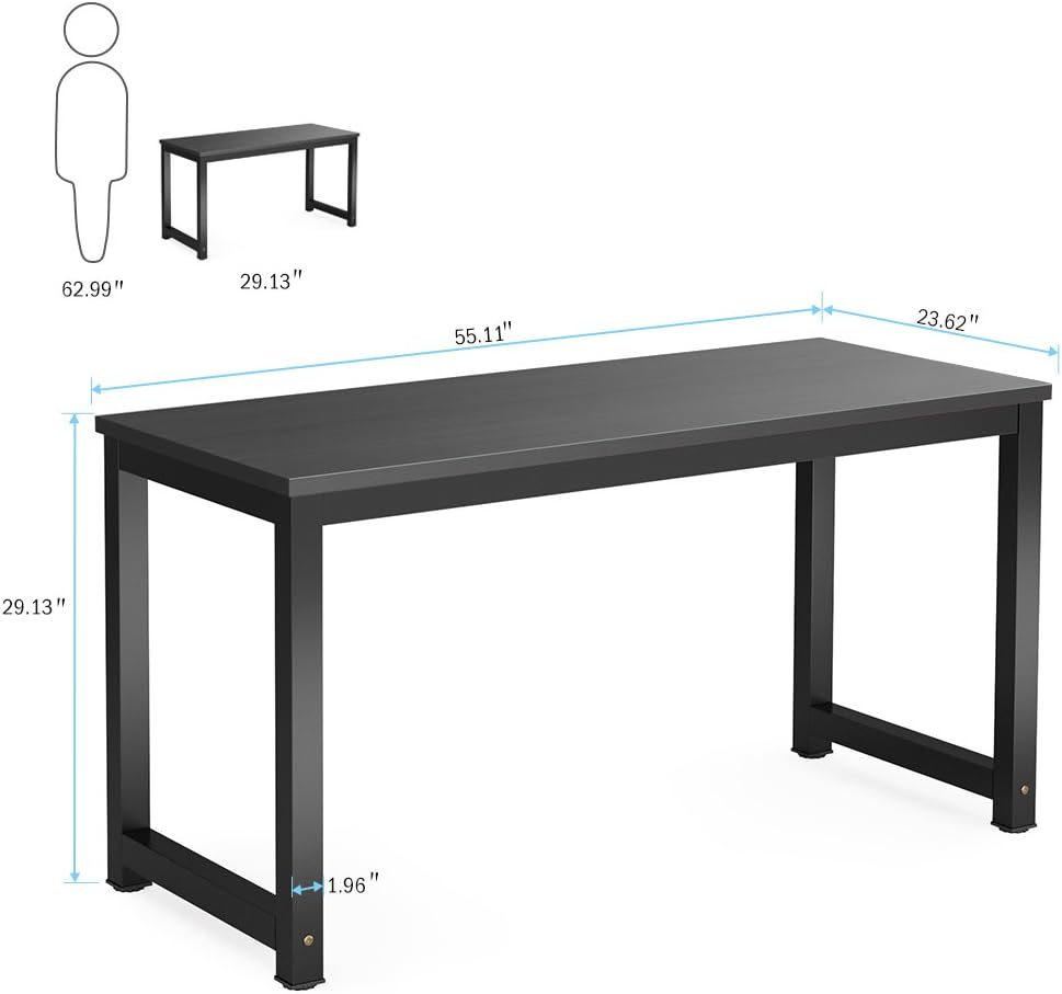 Tribesigns Computer Desk, Large Office Desk Computer Table Study Writing Desk for Home Office, Walnut + Black Leg, 63 X 23.6 inch