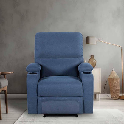 Danube Home Fantom 1 Seater Fabric Recliner With USB | Accent Chair I Modern Design One Seat Sofas | Comfortable Living Room Furniture L 83 x W 95 x H 98 cm - Dark Blue