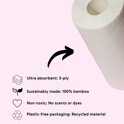 Bambuyu – Bamboo Kitchen Paper Towel | 6 Rolls (2-ply, 120 sheets) | Eco-Friendly, Plastic-free, Absorbent, Family-safe