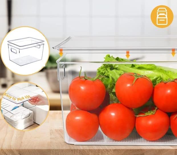 Clear Storage Bins With Lids, Plastic Storage Bins, Food Storage Organizer, Kitchen, Pantry and Fridge Organizers (Large 6 pack)