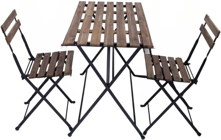 YATAI 3Pcs Patio Bistro Set - Folding Outdoor Wood Chair And Table Set Metal Folding Dining Table Set For Garden Furniture Balcony and Outdoor Area use Office Decor Set (Set)