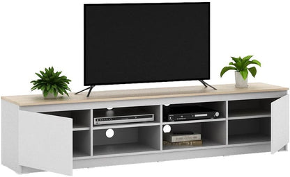 Danube Home Guyana Tv Unit With 2 Doors And Shelves Up To 80 Inches | Entertainment Modern Design Wall Unit Furniture | Wooden TV Stand For Living Room | Media Center L196.2xW39.6xH44.7cm-White/Oak