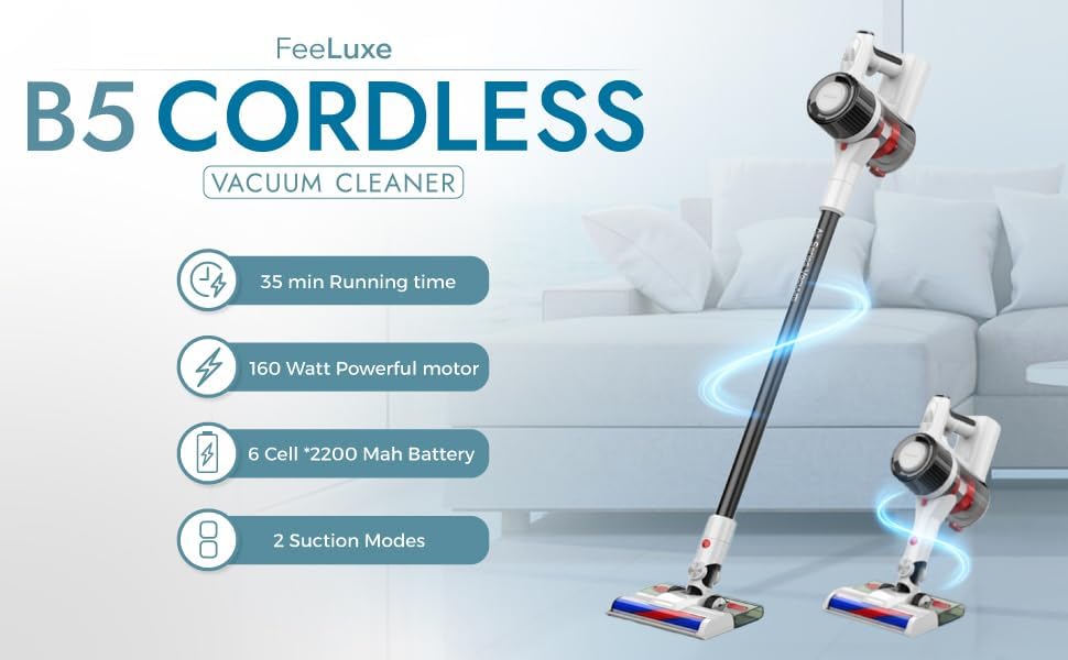 Wet/Dry Cordless Stick Vacuum Cleaner - Handheld Wireless Vacuum 6 in 1 with 35 minutes Runtime, 160w Powerful Suction 12000 PA for Home Hardwood Floor, Carpet, Pet Hair, Car (B5)