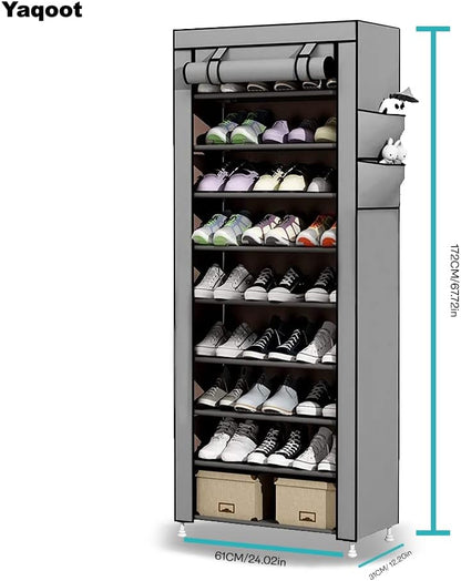 YAQOOT™ 10 Tiers Shoe Rack Storage Box for 27 Pairs, Foldable Shoe Rack, Foldable Shoes Organizer Cover, Shoe Cover Rack, Portable Shoe Storage Cabinet 158cm X 60cm X 30cm