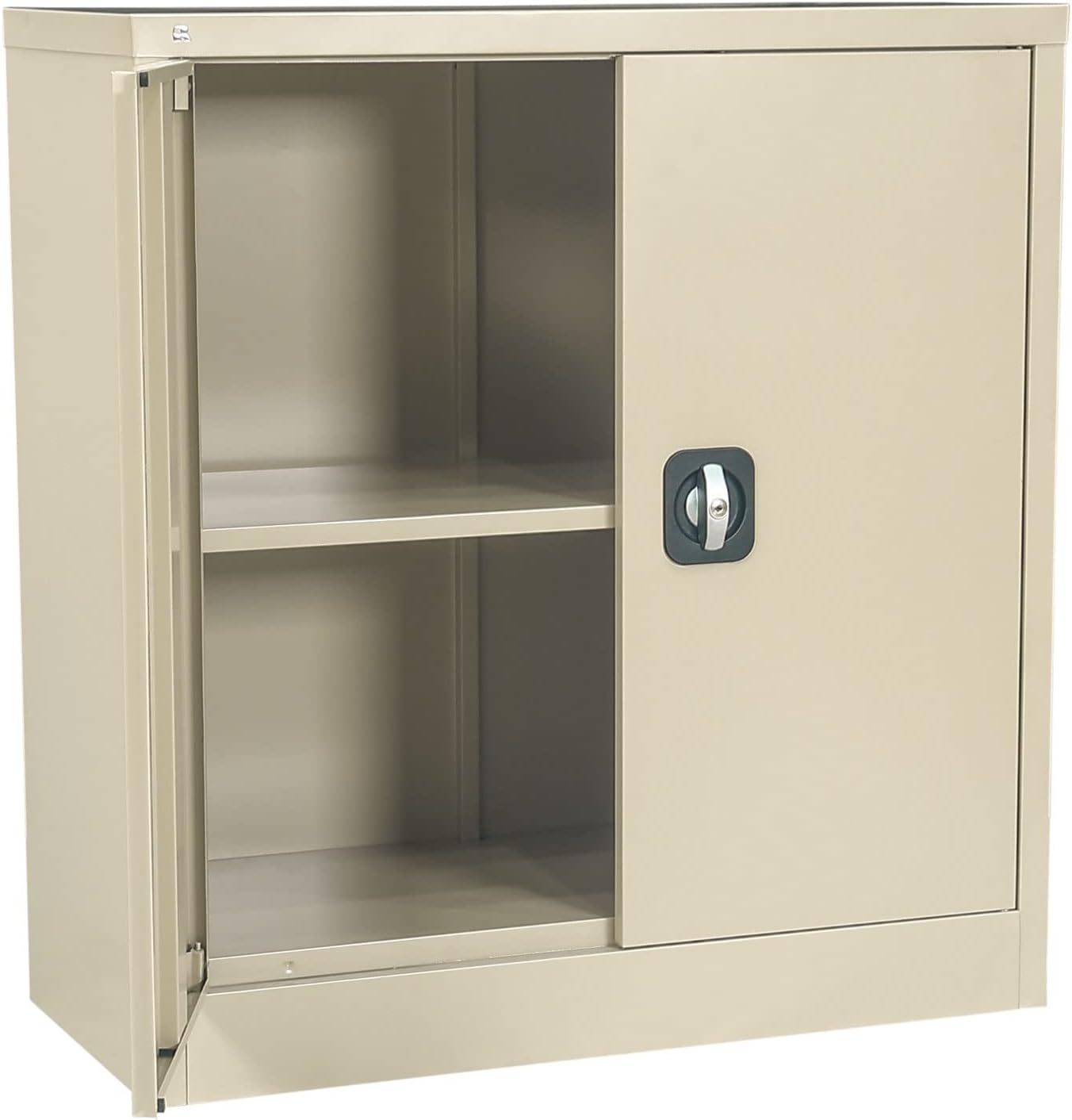 RIGID Office Cupboard Low Height, Steel Filing Cupboard, Cabinet with Shelves Storage Compartment (White)