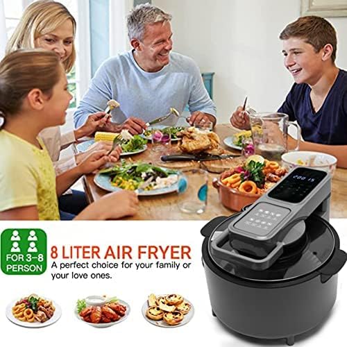 8 Liter Air Fryer Timer & Temperature Controls,8 Touch Screen Preset with Digital LCD Touch Screen，with Glass Lid, Dishwasher Safe and Non-stick Basket, Oil-Less Healthy Cooker (Grey-D)