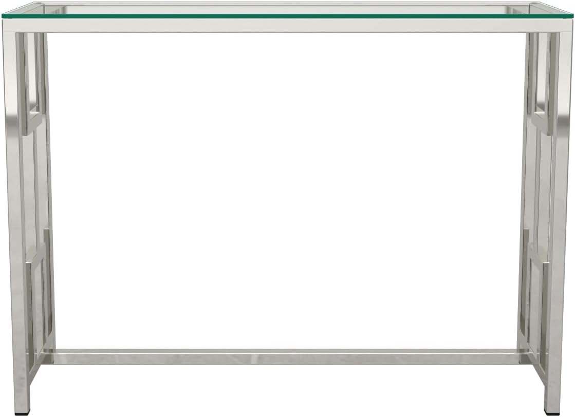 RIGID Console Table | Corner End Table with Stainless Steel Frame and Glass Top for Living Room, Office