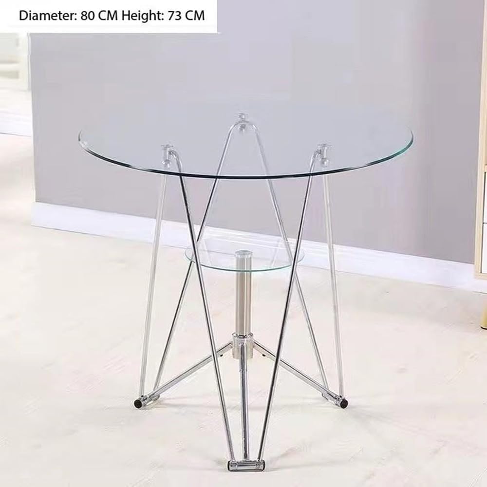 Kutis Modern Coffee Table, Nordic Style Transparent Tempered Glass Double Small Round Table, Small Dining Table Negotiation Table Small Household Dining Table 80 x 73 Centimeter.