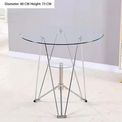 Kutis Modern Coffee Table, Nordic Style Transparent Tempered Glass Double Small Round Table, Small Dining Table Negotiation Table Small Household Dining Table 80 x 73 Centimeter.