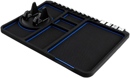 Car Non-Slip Phone Pad Set,4-in-1 Multifunction Phone Pad Non Slip Dashboard Mat with Digital Tag Anti-Slip&Shake Sticky Pads Phone Holder Cars 360 Degrees Rotating Phone Holder Mat (Blue)