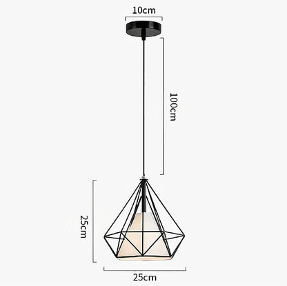 HUA QIANG WANG 1-Light Industrial Pendant Light Fixture Modern Black Farmhouse Hanging Lamp Adjustable Height Diamond Shape Ceiling Light for Kitchen Island Dining Room Living Room Bedroom (250mm)