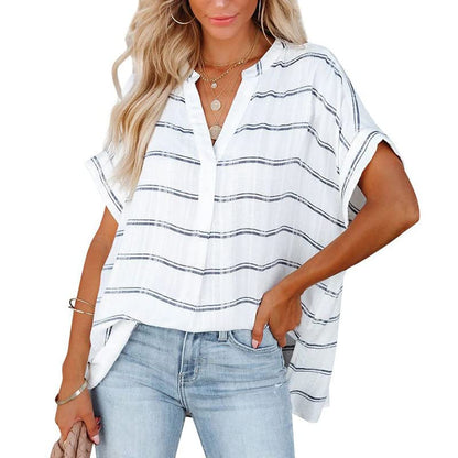 Women's Summer Casual Split V Neckline Chiffon Blouses Loose Office Business Work Blouse