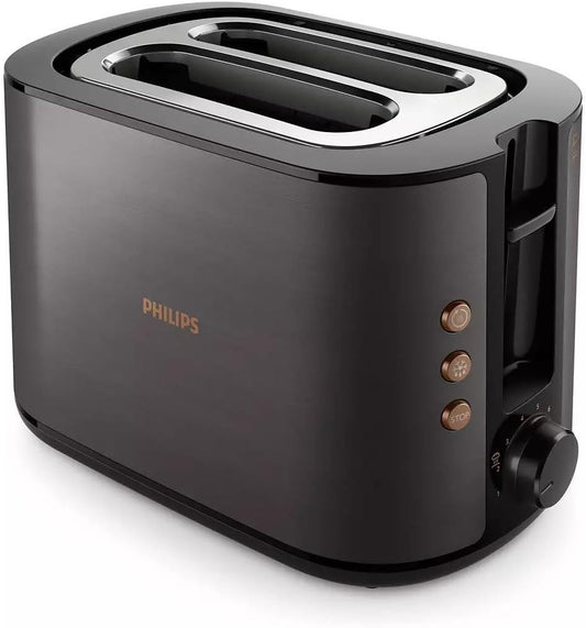 Philips 5000 Series Toaster - 950W, Auto Shut-off, Reheat Mode, Bun Warming Rack - HD2650/31 Black & Copper