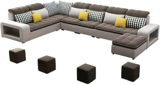 Durable Style U-Shape Furniture Living Room Sectional Modern Sofa Seater Set Of Chairs (Grey+Brown)