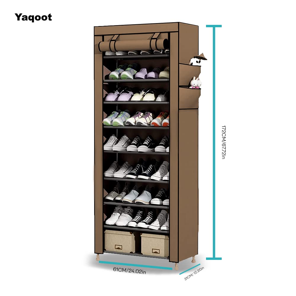 YAQOOT™ 10 Tiers Shoe Rack Storage Box for 27 Pairs, Foldable Shoe Rack, Foldable Shoes Organizer Cover, Shoe Cover Rack, Portable Shoe Storage Cabinet 158cm X 60cm X 30cm