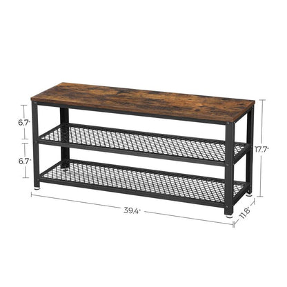 VASAGLE Shoe Bench, 3-Tier Shoe Rack, 28.7 Inches Long Storage Shelves, for Entryway, Living Room, Hallway, Accent Furniture, Steel Frame, Industrial Design, Rustic Brown and Black ULBS73X