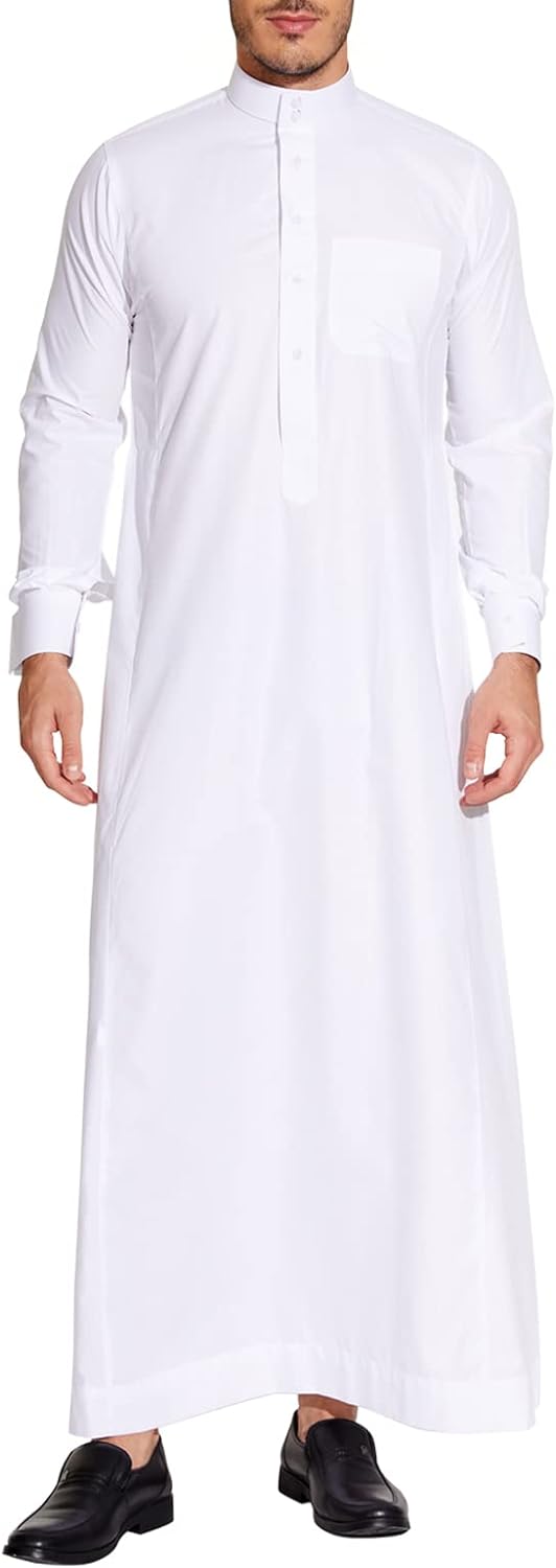 Sabolia Arabic Thobe Saudi Style Men’s Arab Robe Men’s Muslim Clothes Ramadan Middle East Ethnic Clothes Cuff Sleeve Size 60