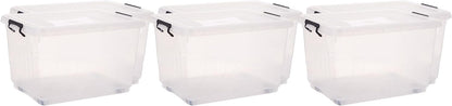 Cosmoplast 55L Clear Plastic Storage Box with Wheels & Lockable Lid Set of 6