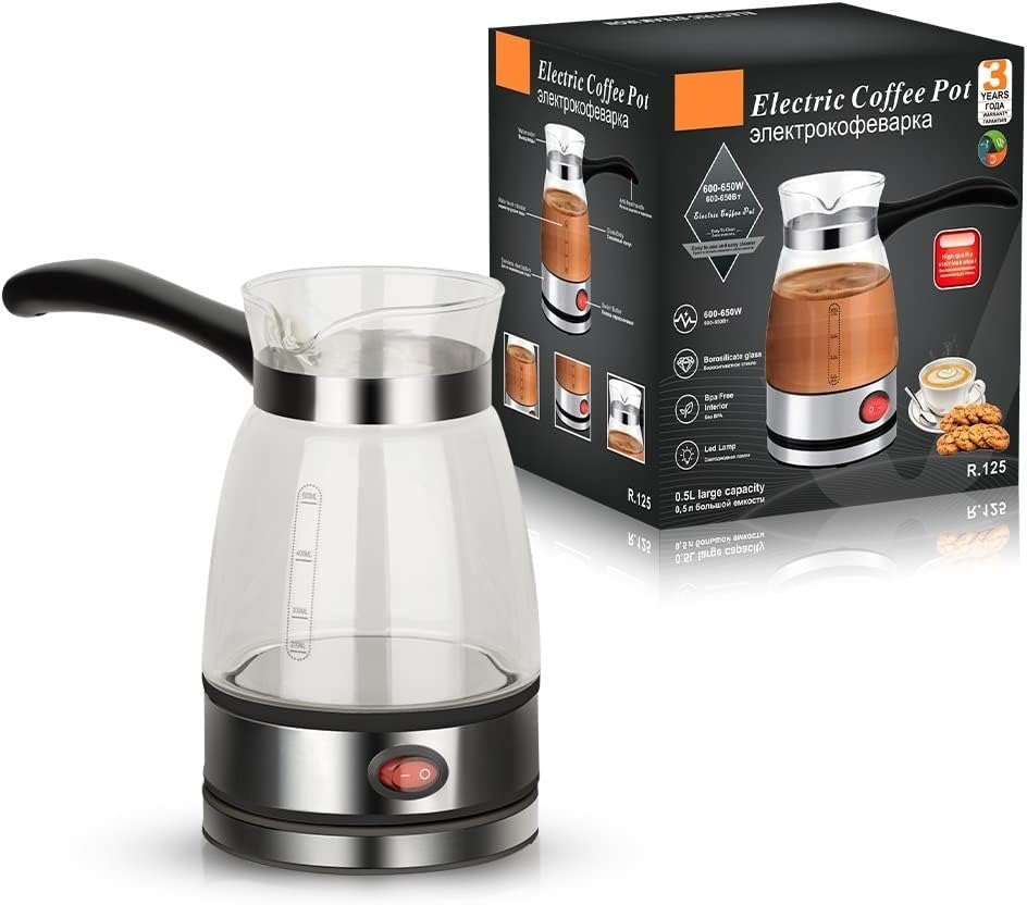 ENSOCRAFTS Turkish Glass Coffee Maker Machine | Electric Coffee Pot | 500ML / 5 Cups | Best Buy | Most Efficient Way to Make a Warm Cup of Coffee or Tea and Boil Water - Black