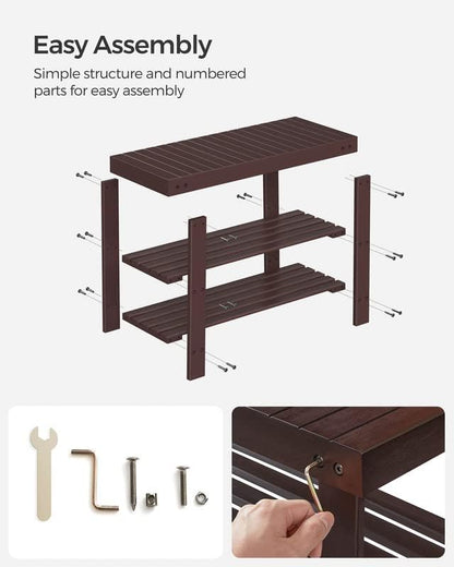 SONGMICS Shoe Rack Bench, 3-Tier Bamboo Shoe Storage Organizer, Entryway Bench, Holds Up to 286 lb, for Entryway Bathroom Bedroom, Natural ULBS04N