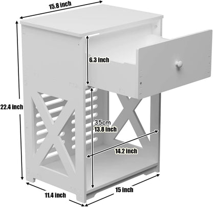 Rerii Bed Side Table, Night Stand, End Table Small Bathroom Storage Cabinet with Drawer for Bedroom, Living Room, Bathroom, White