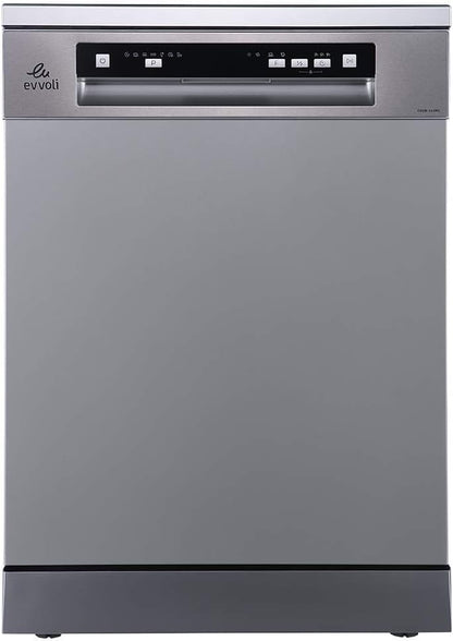 evvoli Dishwasher 12 place setting, 6 programs, 2 Rack Levels, 11 L,High Energy Efficiency, Quiet, Silver EVDW-122S