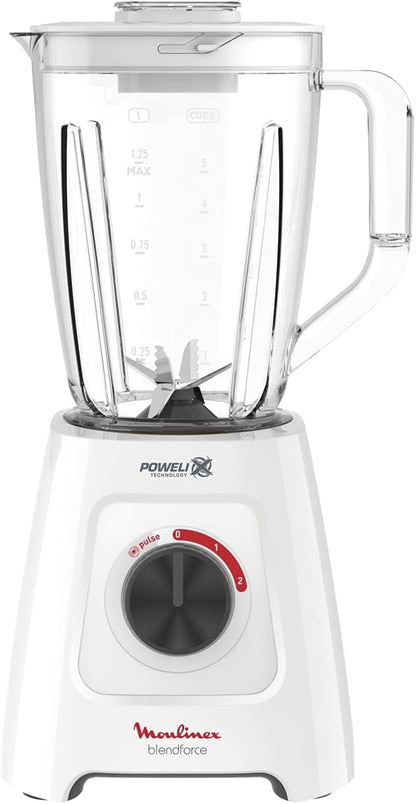 MOULINEX Blender | BlendForce XXL Jar 2.8 L Blender Smoothie Maker | Mixer | 600 W | 2 Attachments | 2.8L XXL Plastic Jar| 6 Powelix Blades | Ice Crush | 2 Speeds | 2 Years Warranty | LM458127